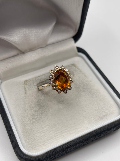 9ct gold citrine and pearl ring