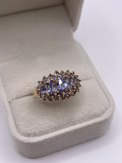 9ct gold tanzanite cluster ring