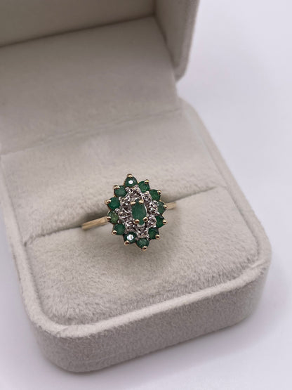 9ct gold emerald and diamond ring