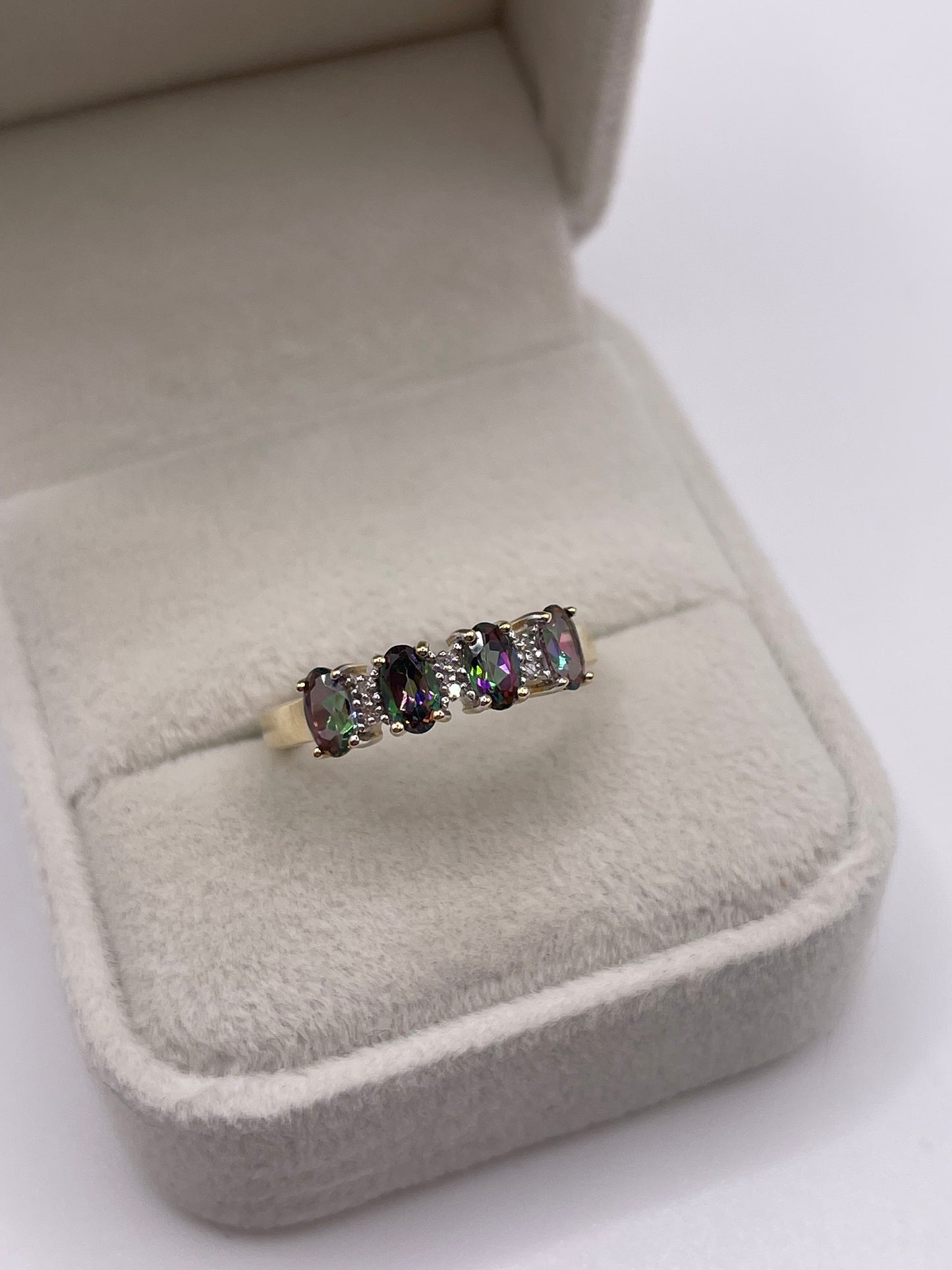 9ct gold mystic topaz and diamond ring