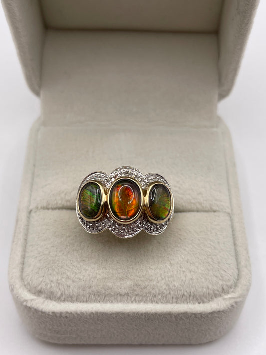 9ct gold Ammolite and diamond ring
