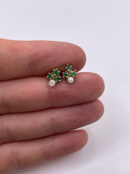 9ct gold pearl and emerald earrings