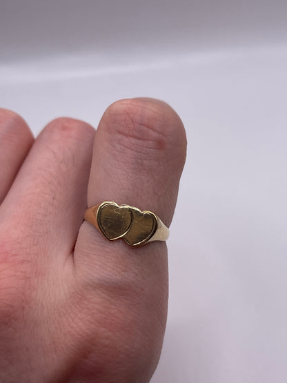 9ct gold double heart signet ring