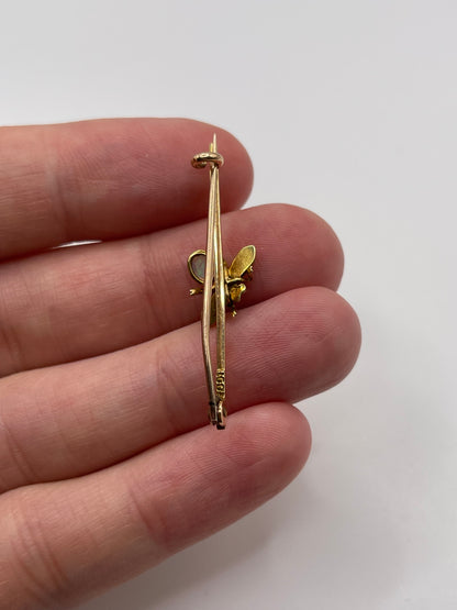 Antique 15ct gold opal, ruby and pearl insect brooch
