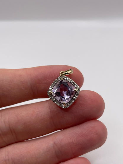 9ct gold amethyst and diamond pendant