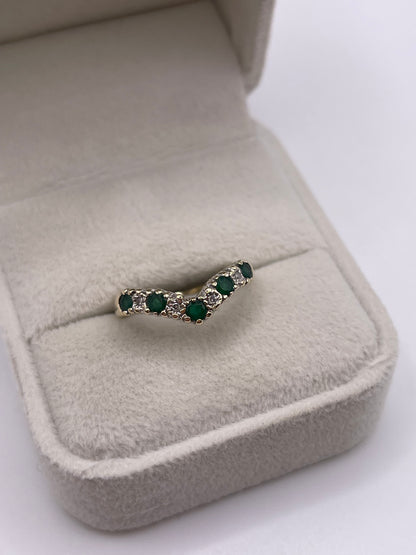 9ct gold emerald and diamond wishbone ring