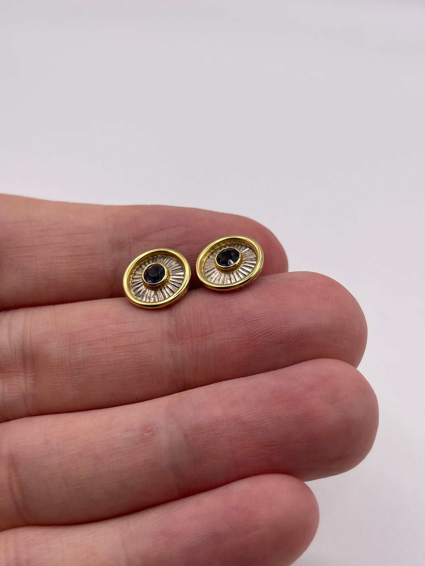 18ct two tone sapphire earrings