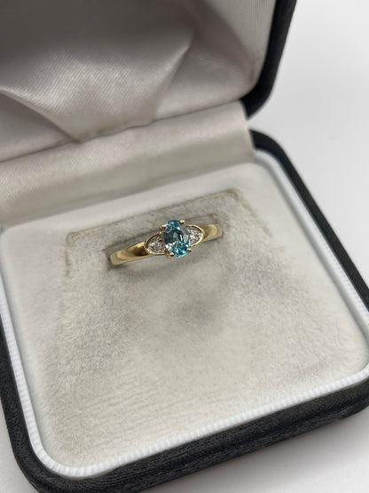 9ct gold blue zircon and diamond ring