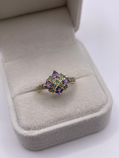 9ct gold amethyst and emerald ring