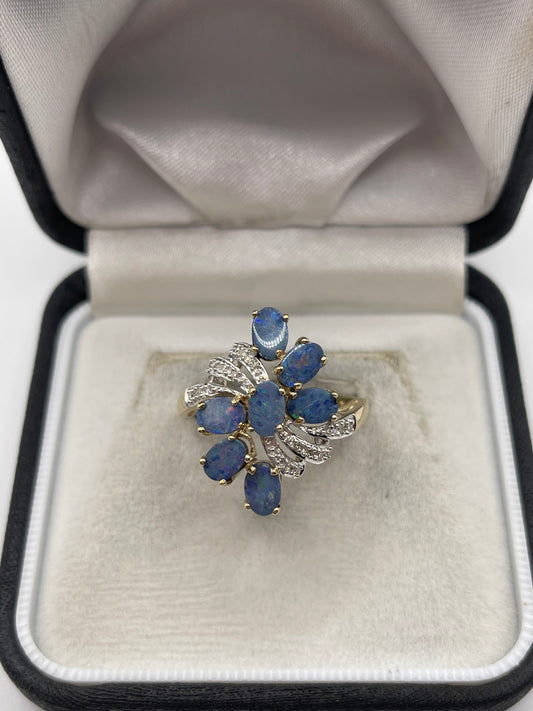 9ct gold black opal and diamond ring