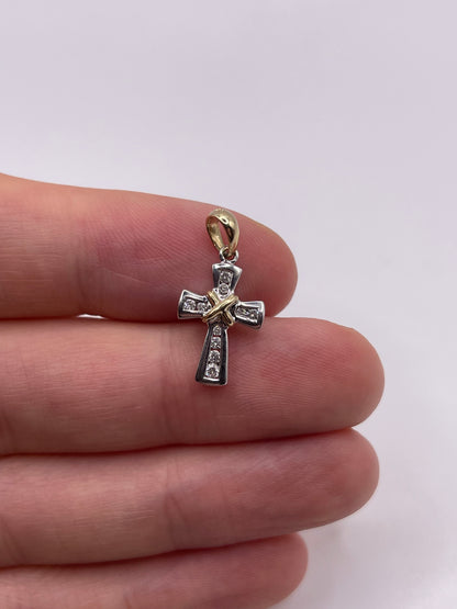 9ct two tone gold diamond cross pendant