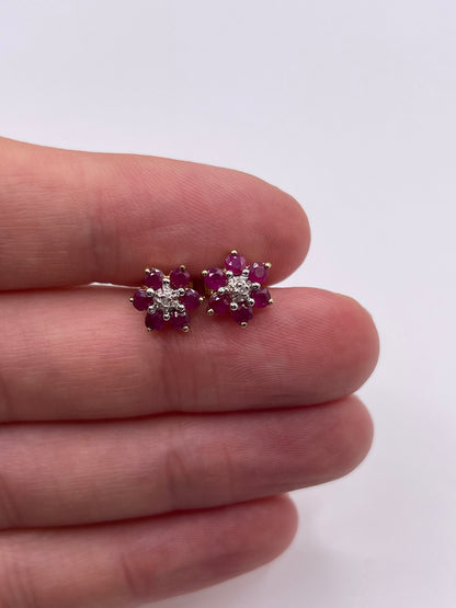 9ct gold ruby and diamond earrings