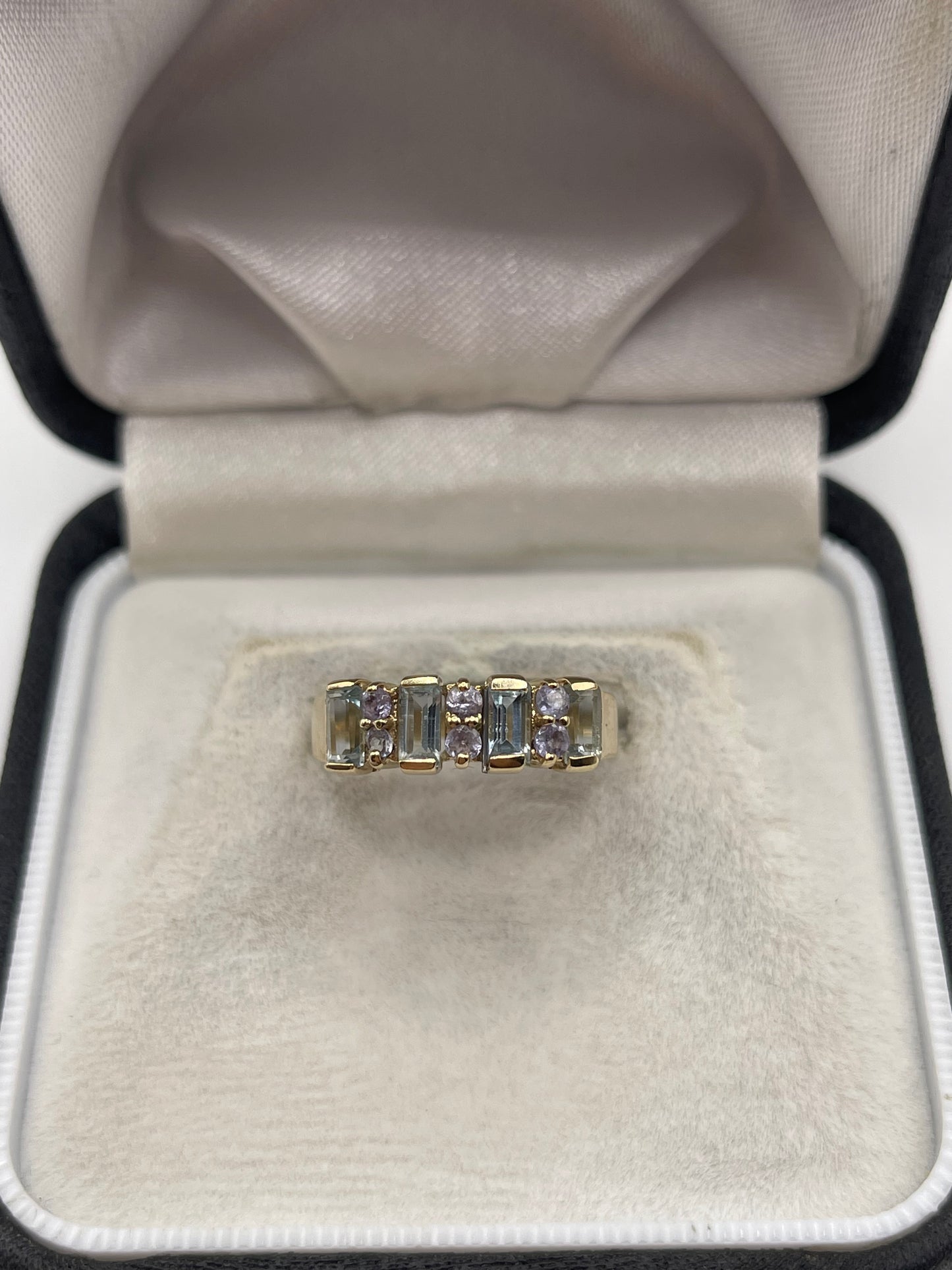 9ct gold aquamarine and tanzanite ring