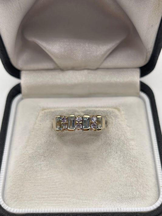 9ct gold aquamarine and tanzanite ring