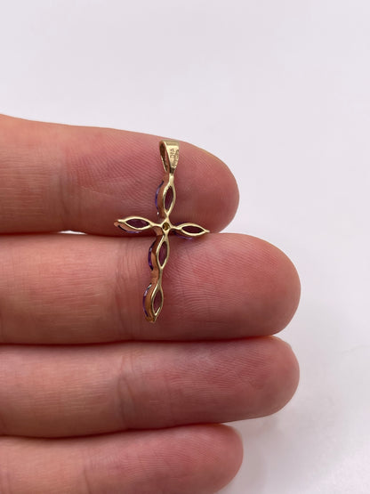 9ct gold amethyst and diamond cross pendant