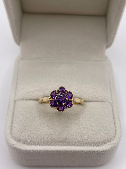 9ct gold amethyst cluster ring
