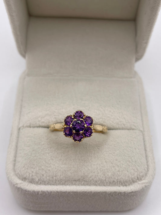 9ct gold amethyst cluster ring