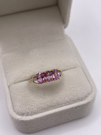 9ct gold pink sapphire and diamond ring