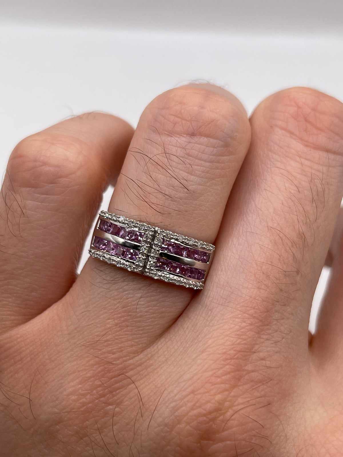 9ct white gold pink sapphire and diamond ring