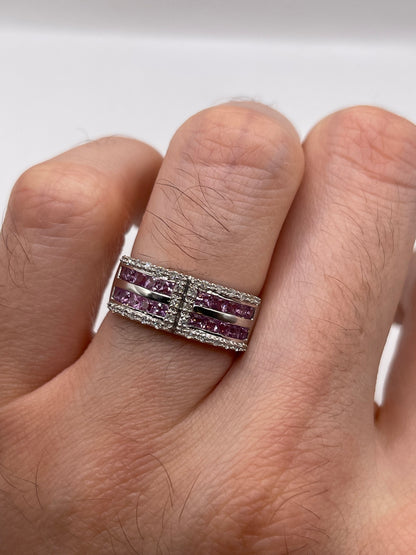 9ct white gold pink sapphire and diamond ring