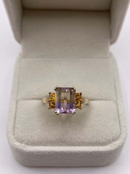 9ct gold ametrine and citrine ring