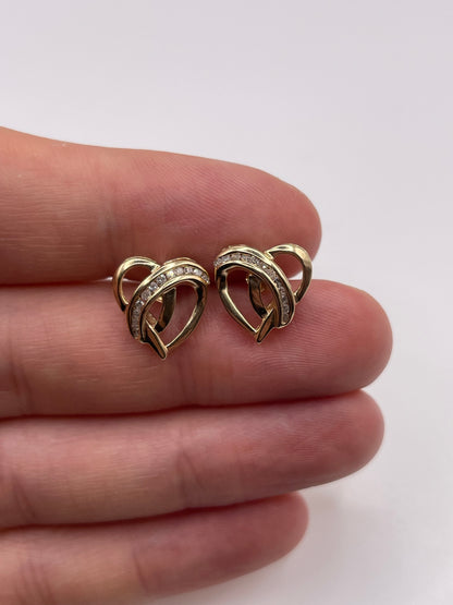 9ct gold diamond heart earrings