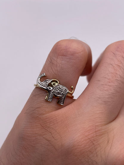 9ct gold diamond elephant ring