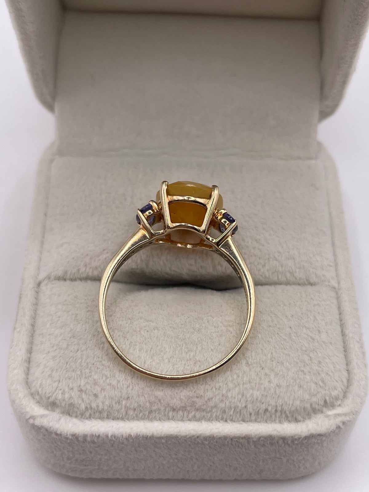 9ct gold opal, tanzanite and zircon ring