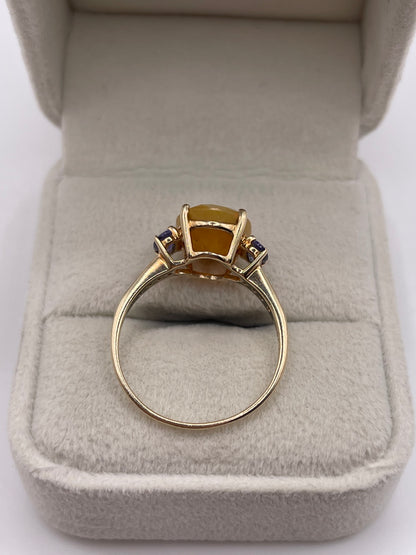 9ct gold opal, tanzanite and zircon ring