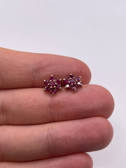 9ct gold ruby cluster earrings