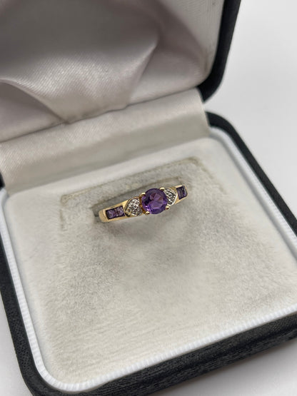9ct gold amethyst and diamond ring