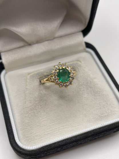 18ct gold emerald and diamond ring