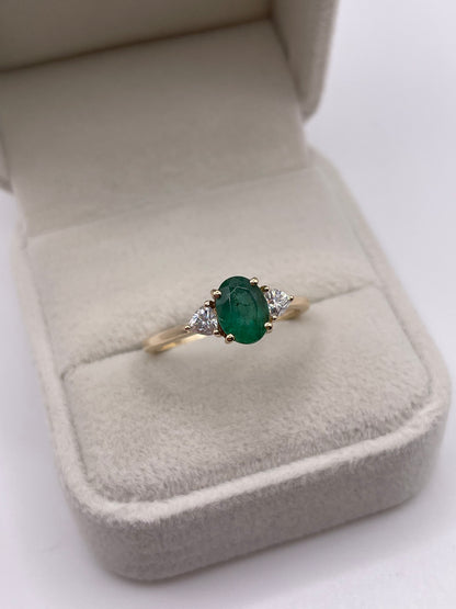 9ct gold emerald and zircon ring