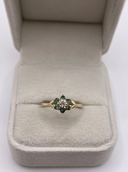 9ct gold emerald and diamond ring