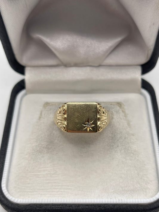 9ct gold diamond signet ring