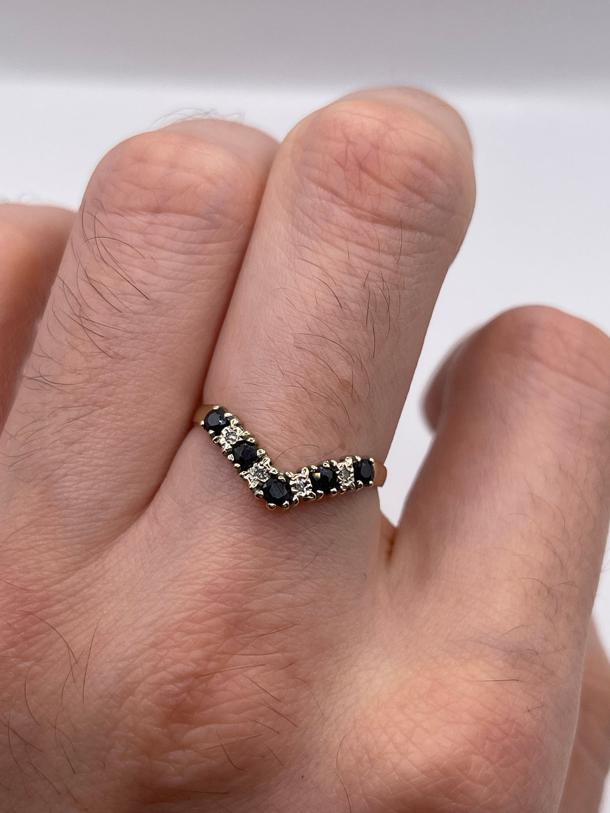 9ct gold sapphire and diamond wishbone ring