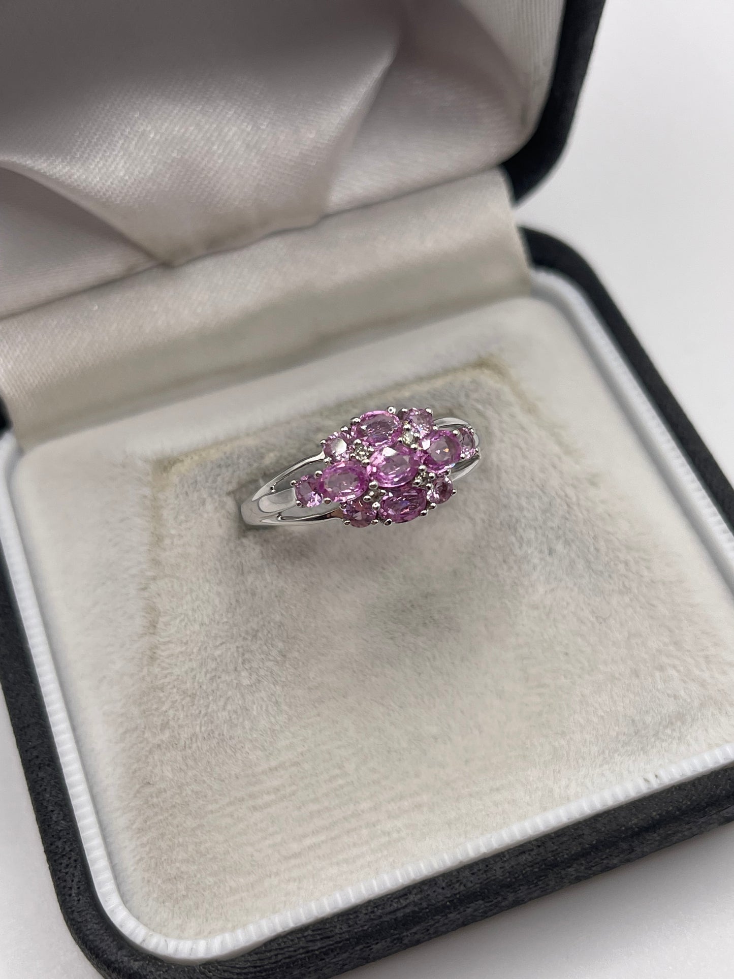 9ct white gold pink sapphire and diamond ring