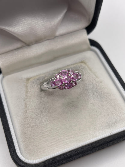 9ct white gold pink sapphire and diamond ring