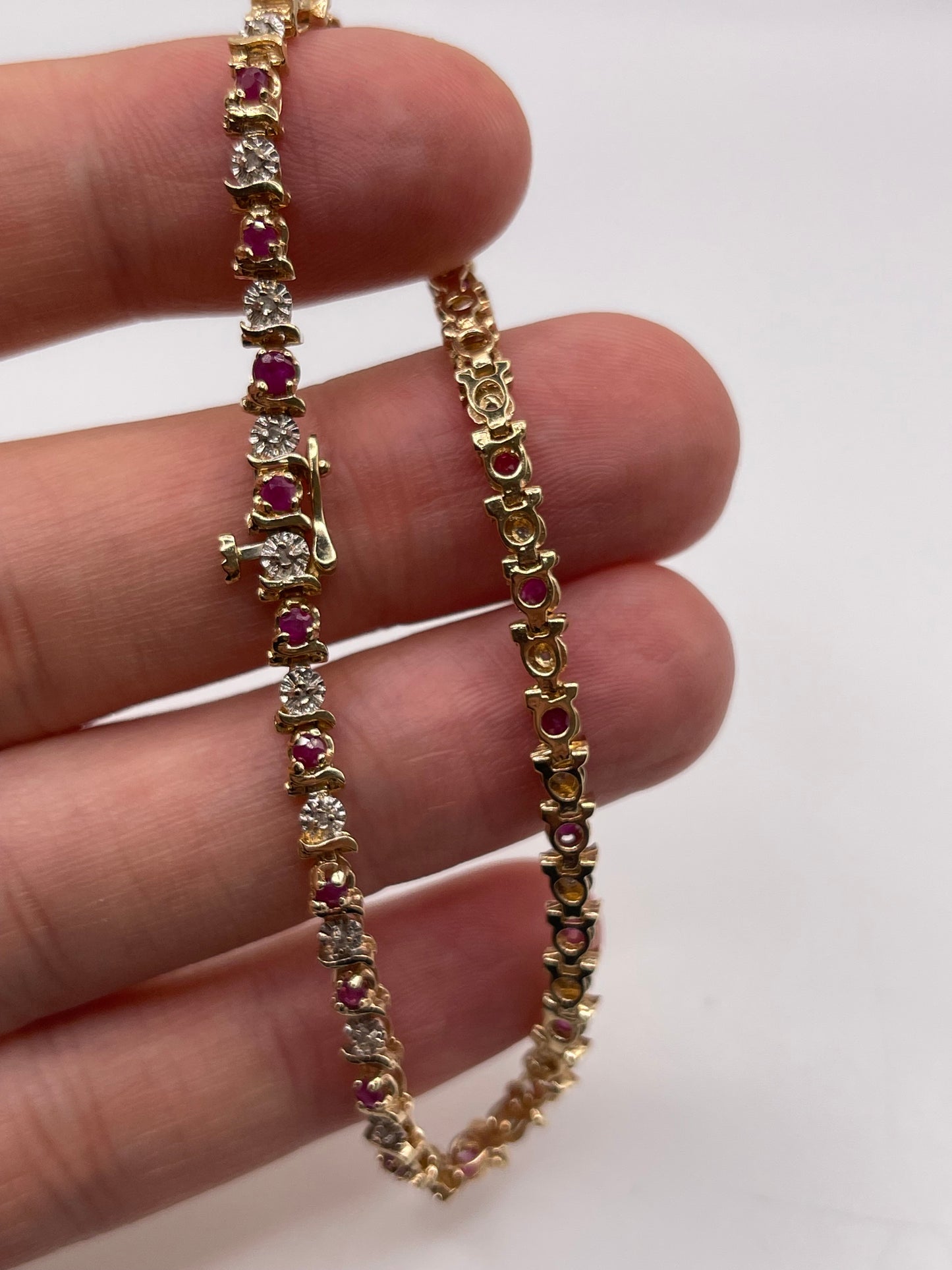 9ct gold ruby and diamond bracelet