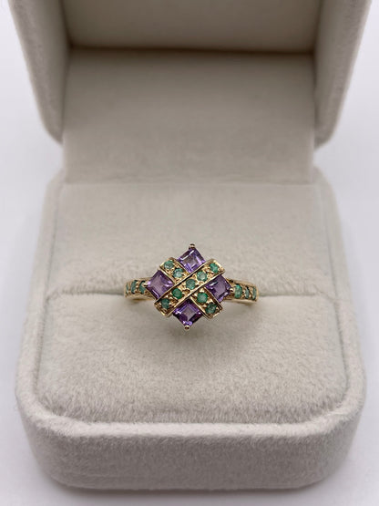 9ct gold amethyst and emerald ring
