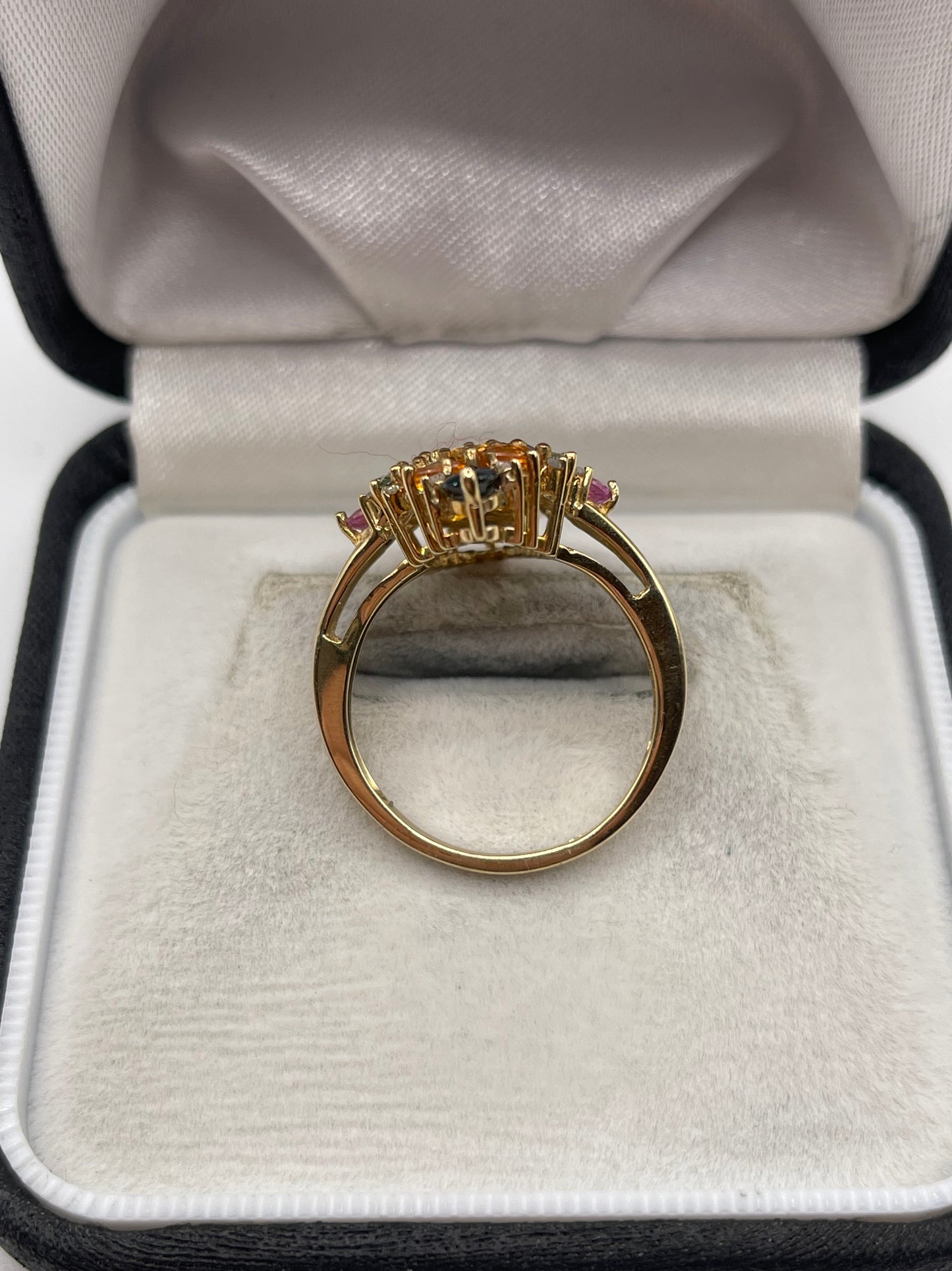 9ct gold multi coloured sapphire and diamond ring