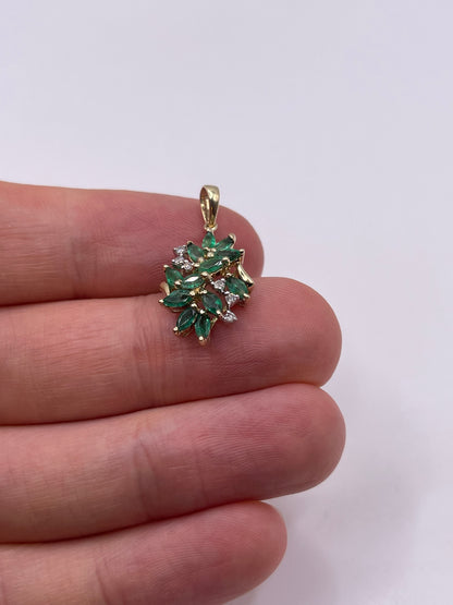 9ct gold emerald and diamond pendant