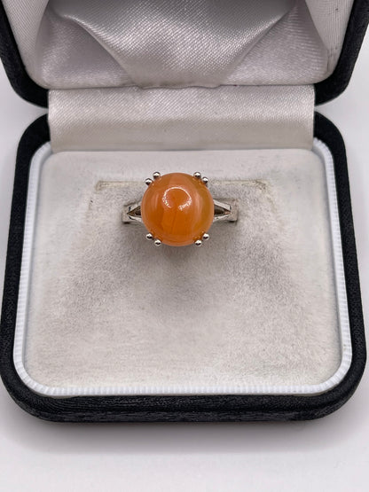 Silver peach quartz ring