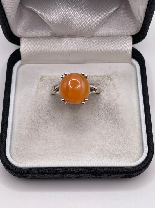 Silver peach quartz ring