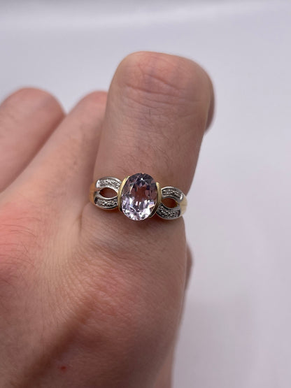 9ct gold kunzite and diamond ring