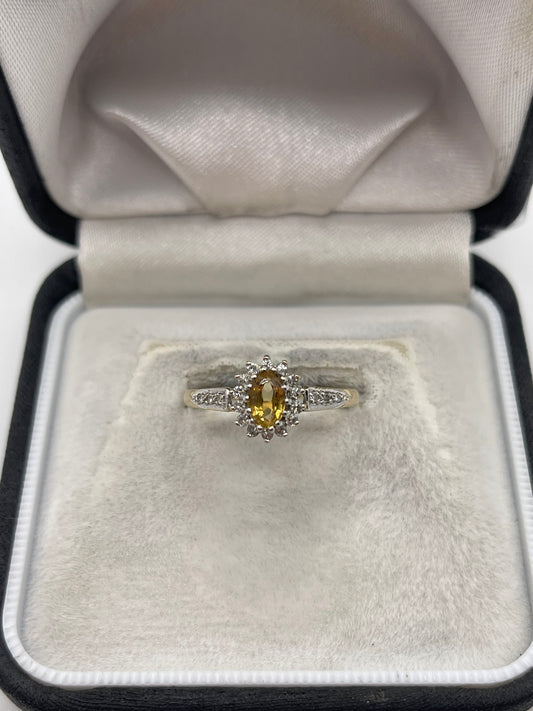 9ct gold citrine and diamond ring