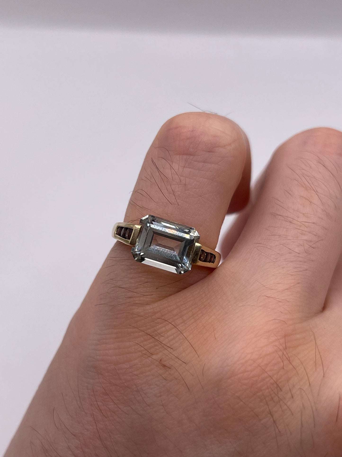 9ct gold aquamarine and Smokey quartz ring