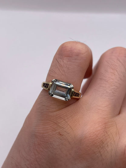 9ct gold aquamarine and Smokey quartz ring
