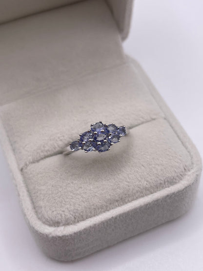 9ct white gold tanzanite cluster ring