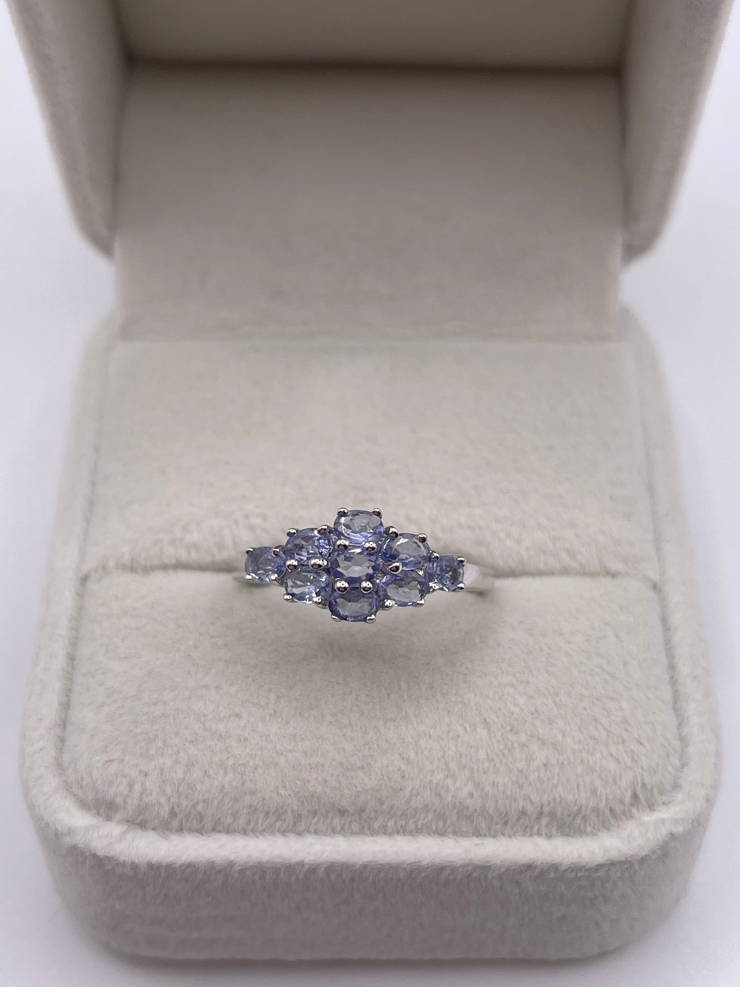 9ct white gold tanzanite cluster ring
